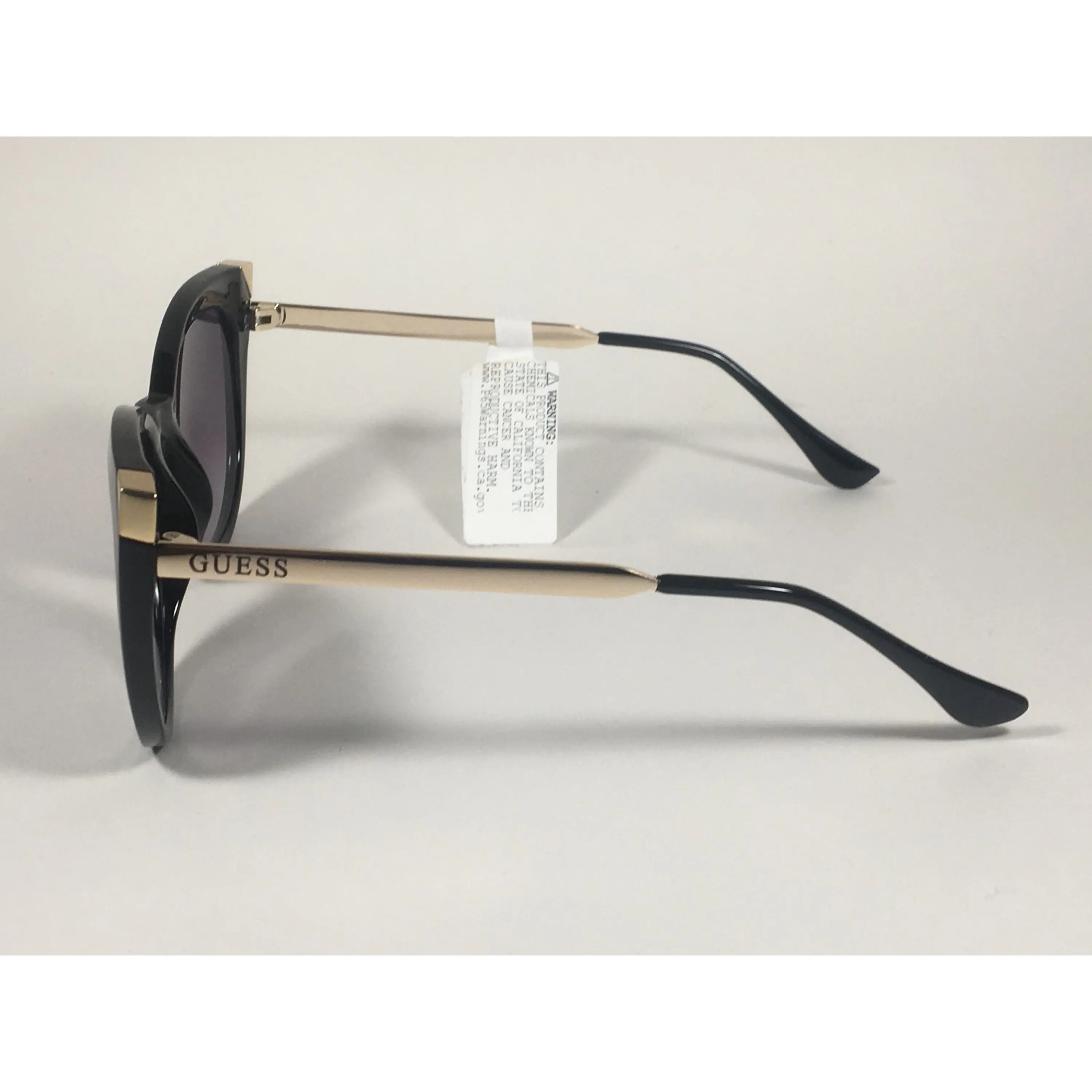 Guess Cat Eye Sunglasses Black Gloss Gold Accent Smoke Gradient Lens GF0359 01B