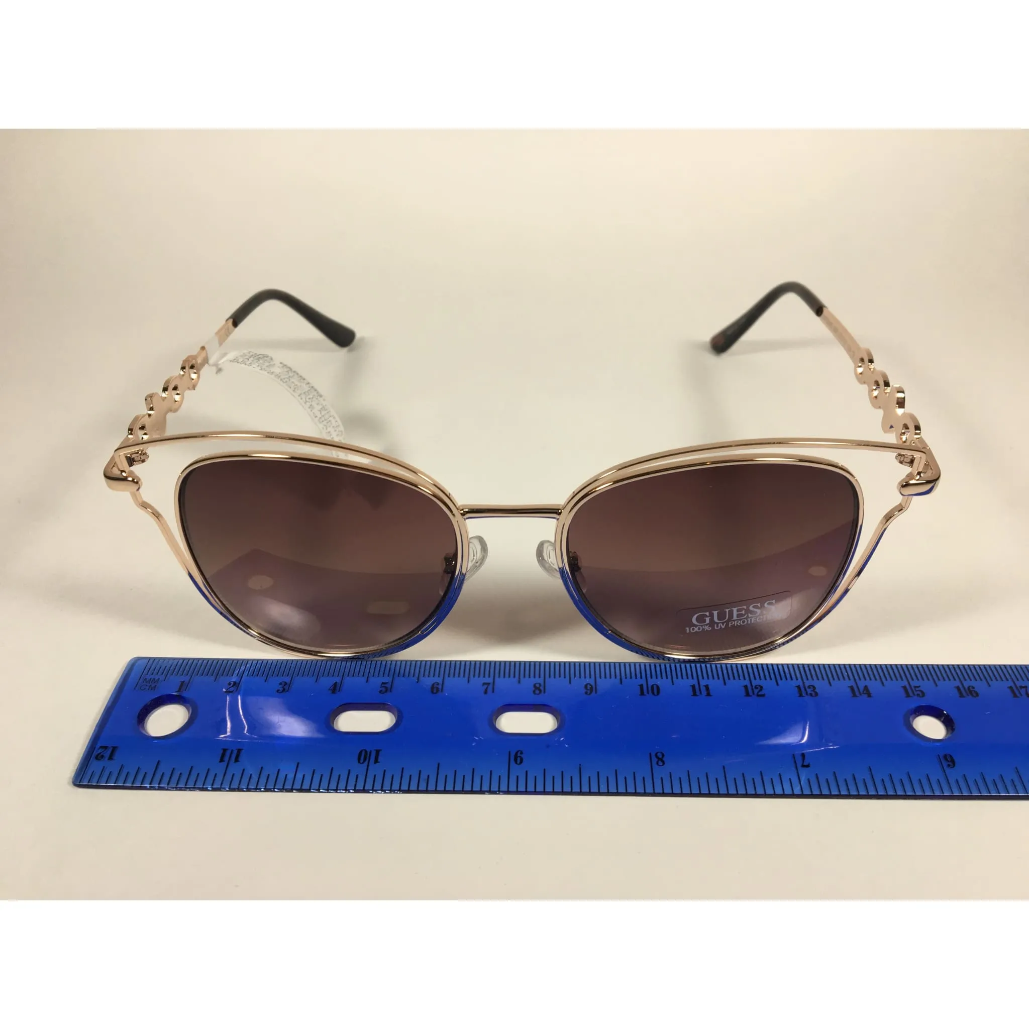 Guess Cat Eye Sunglasses Gold Tone Metal Brown Gradient Lens GF0343 32F