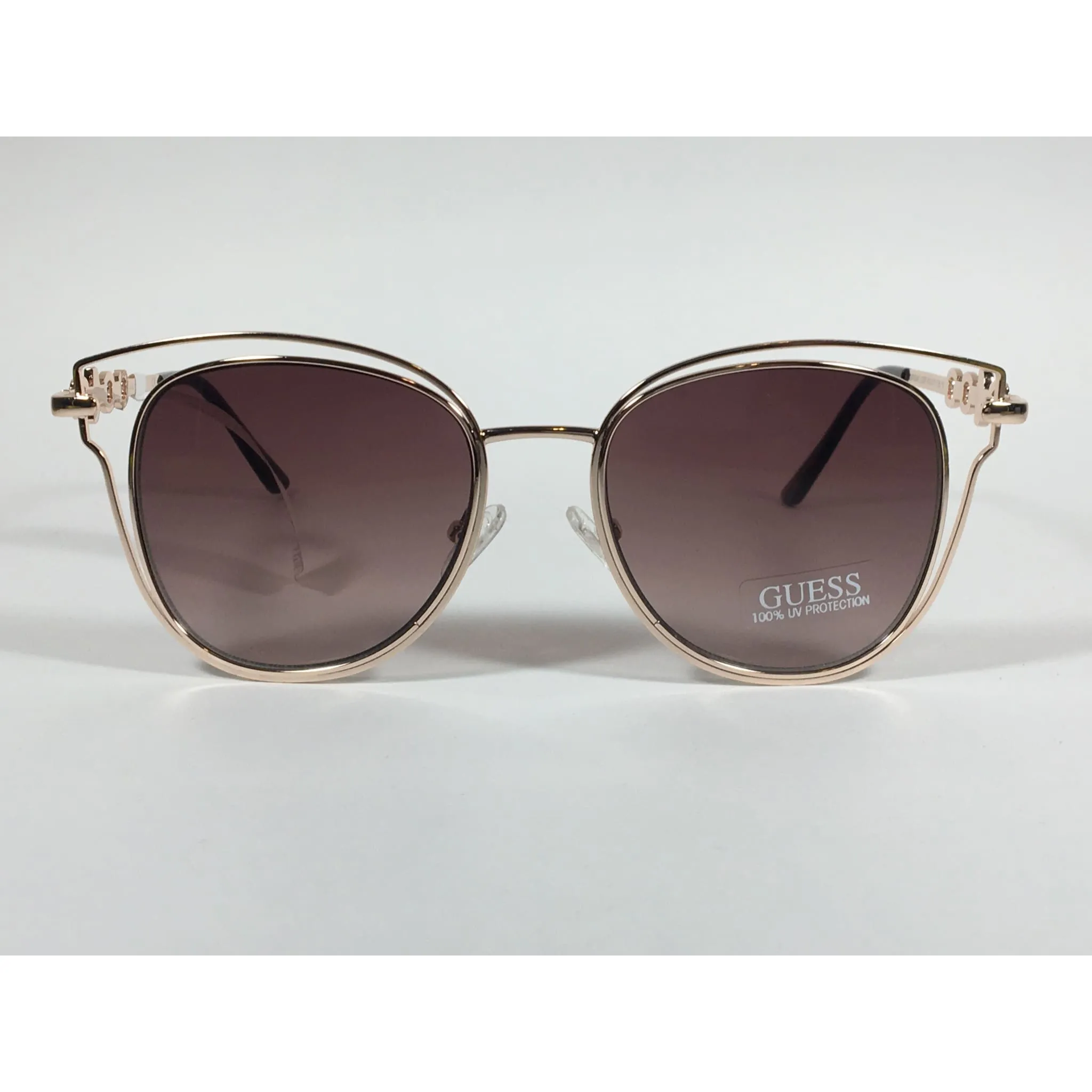 Guess Cat Eye Sunglasses Gold Tone Metal Brown Gradient Lens GF0343 32F