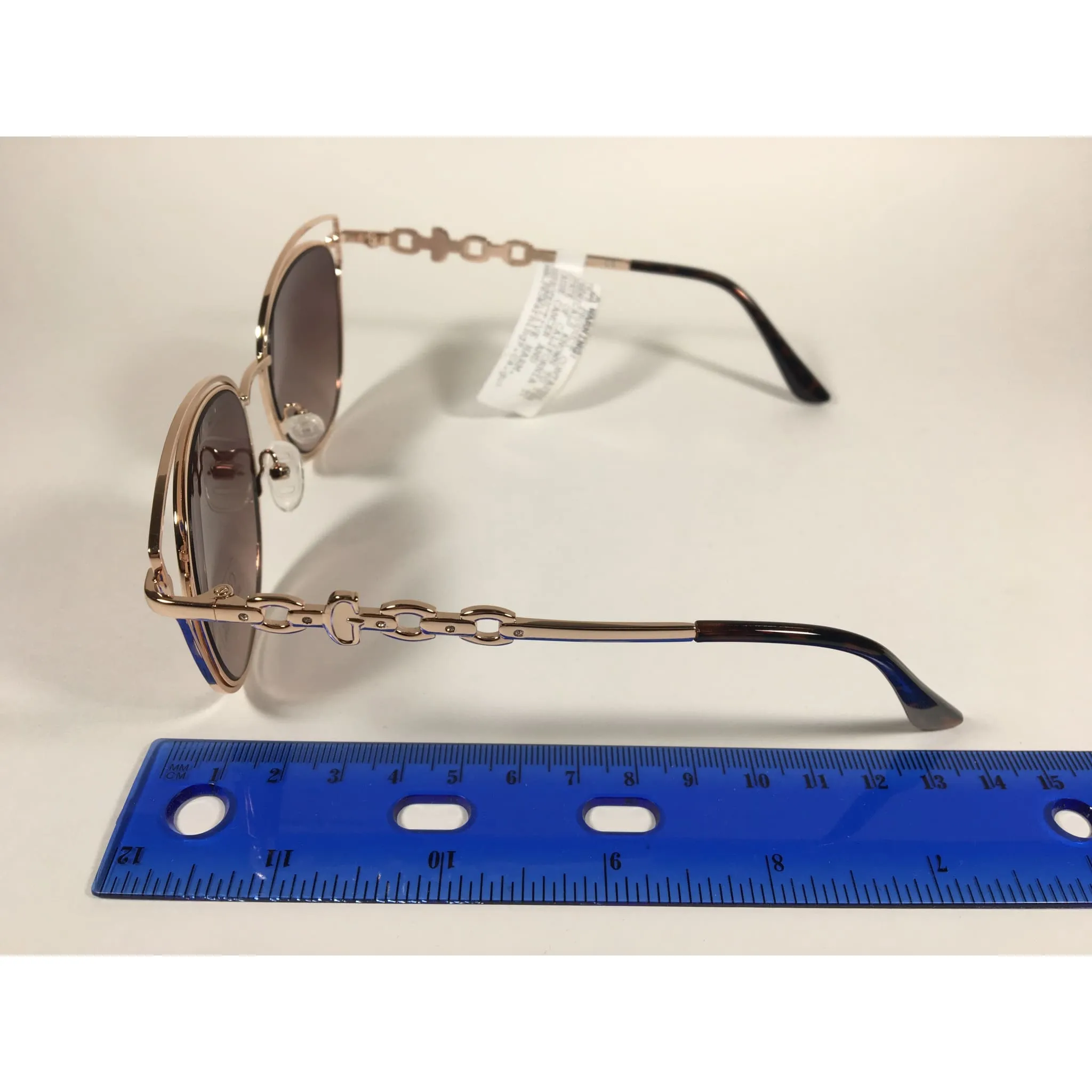 Guess Cat Eye Sunglasses Gold Tone Metal Brown Gradient Lens GF0343 32F
