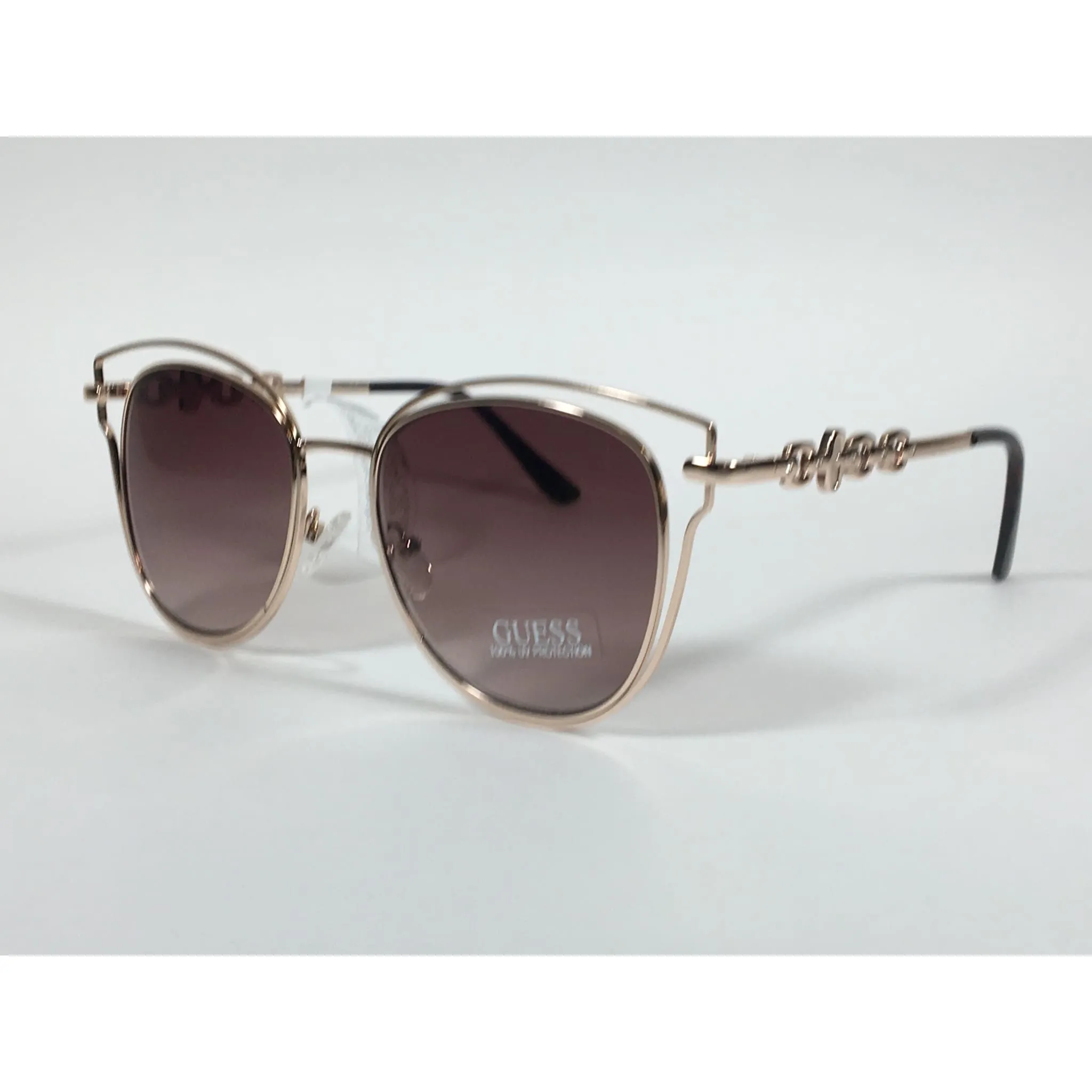 Guess Cat Eye Sunglasses Gold Tone Metal Brown Gradient Lens GF0343 32F
