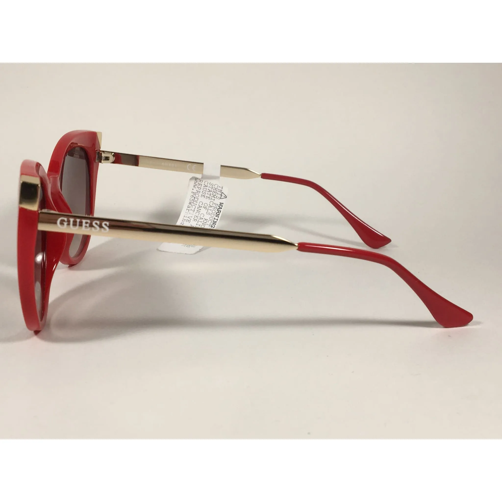 Guess Cat Eye Sunglasses Red Gloss And Gold Frame Brown Gradient Lens GF0359 66F