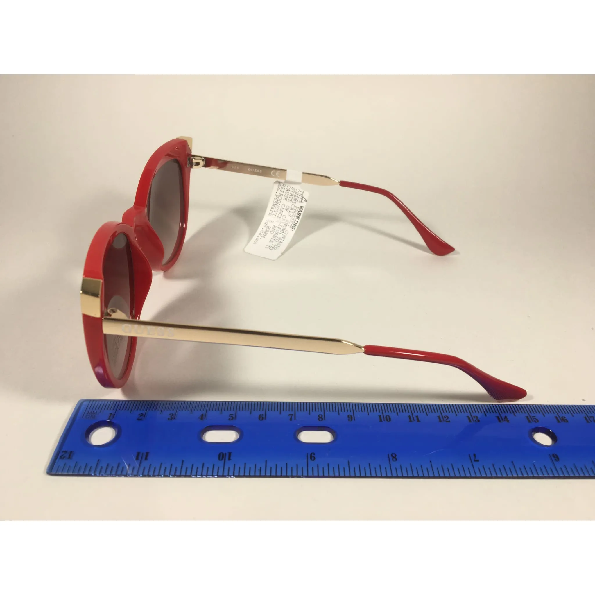 Guess Cat Eye Sunglasses Red Gloss And Gold Frame Brown Gradient Lens GF0359 66F