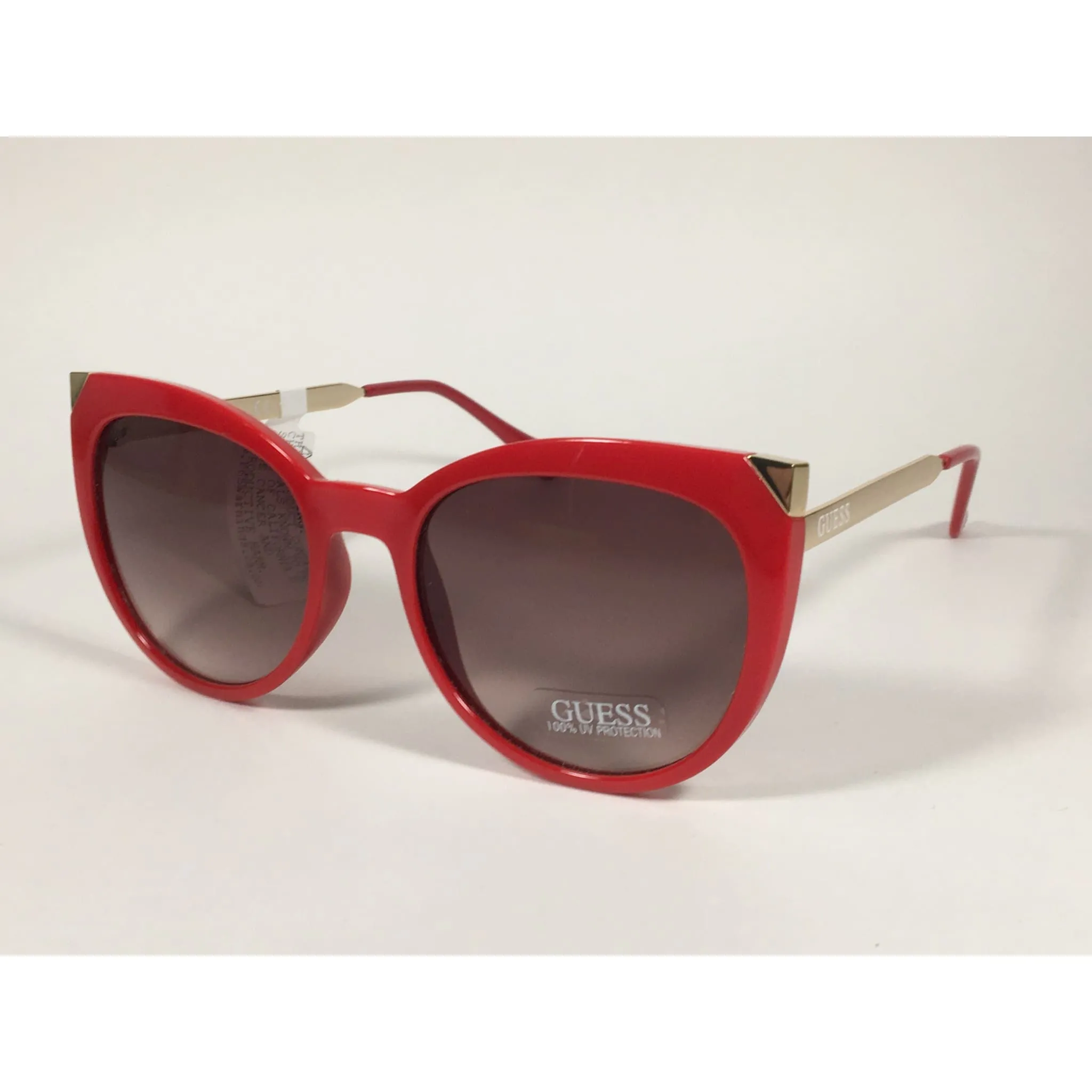 Guess Cat Eye Sunglasses Red Gloss And Gold Frame Brown Gradient Lens GF0359 66F