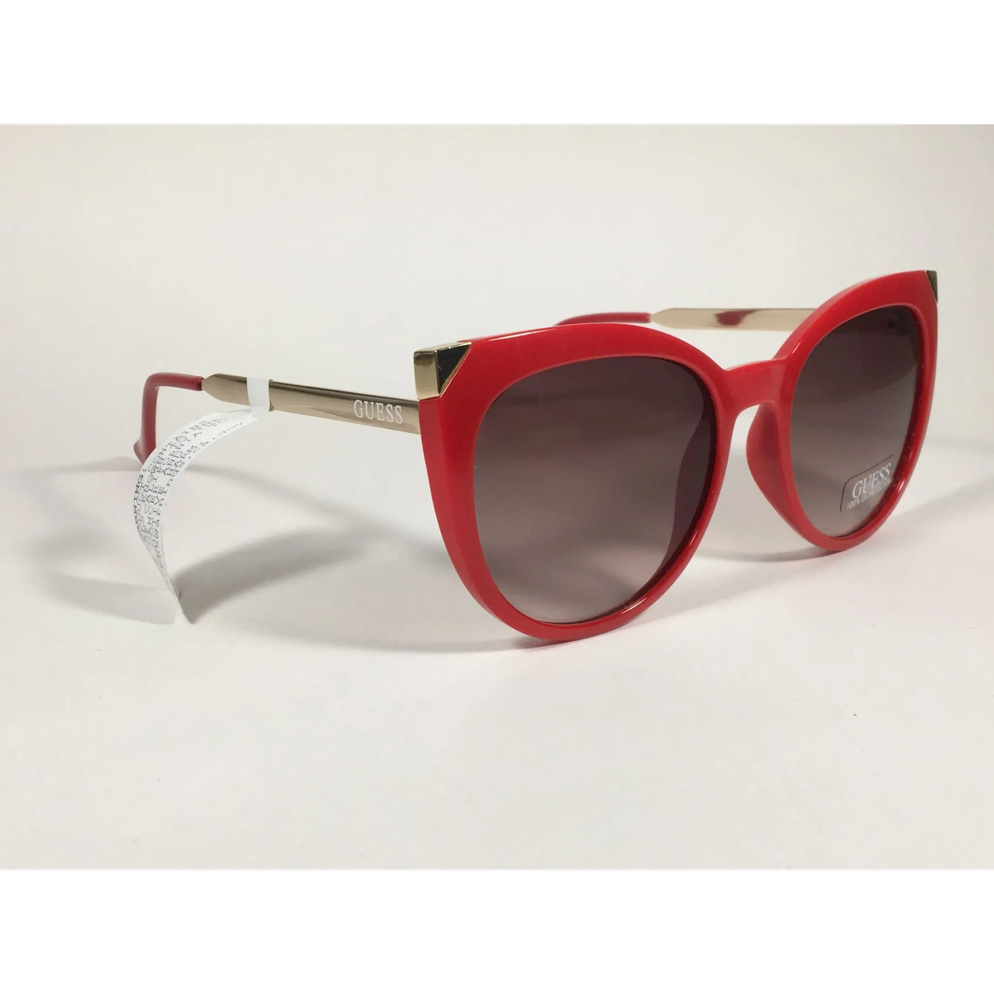 Guess Cat Eye Sunglasses Red Gloss And Gold Frame Brown Gradient Lens GF0359 66F