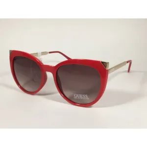 Guess Cat Eye Sunglasses Red Gloss And Gold Frame Brown Gradient Lens GF0359 66F