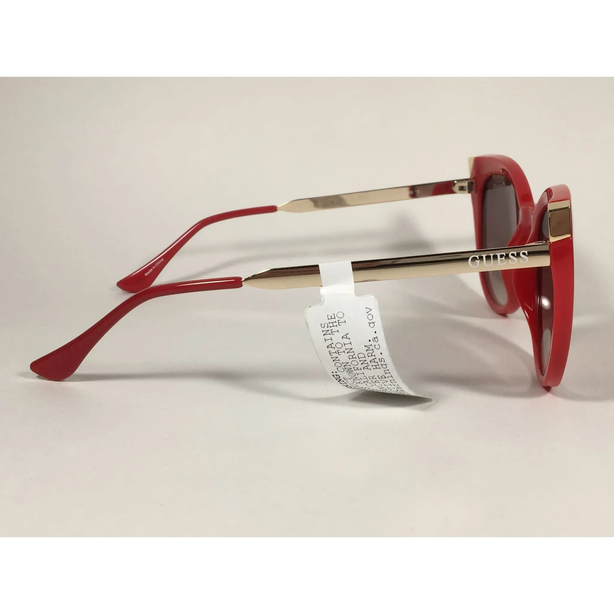 Guess Cat Eye Sunglasses Red Gloss And Gold Frame Brown Gradient Lens GF0359 66F