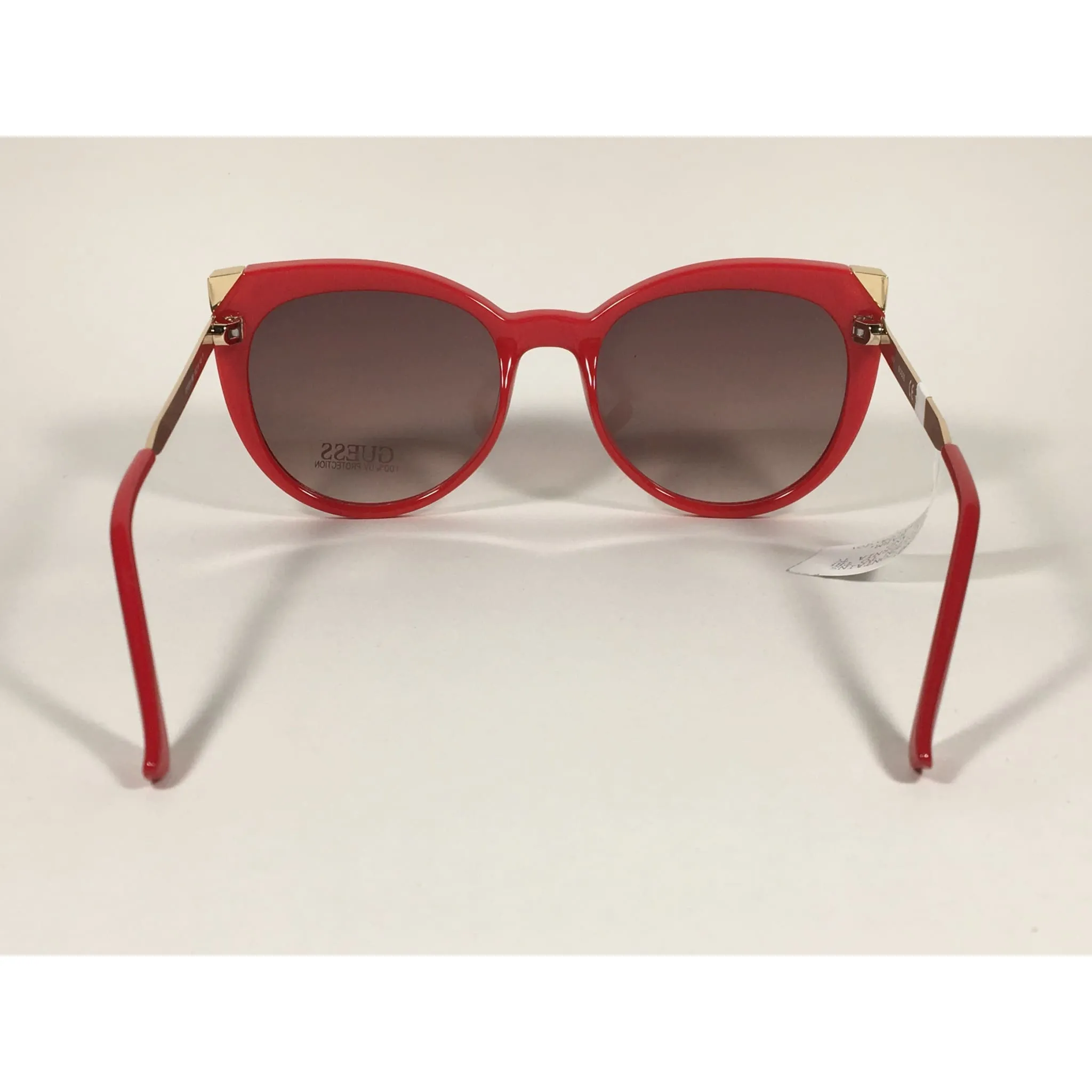 Guess Cat Eye Sunglasses Red Gloss And Gold Frame Brown Gradient Lens GF0359 66F