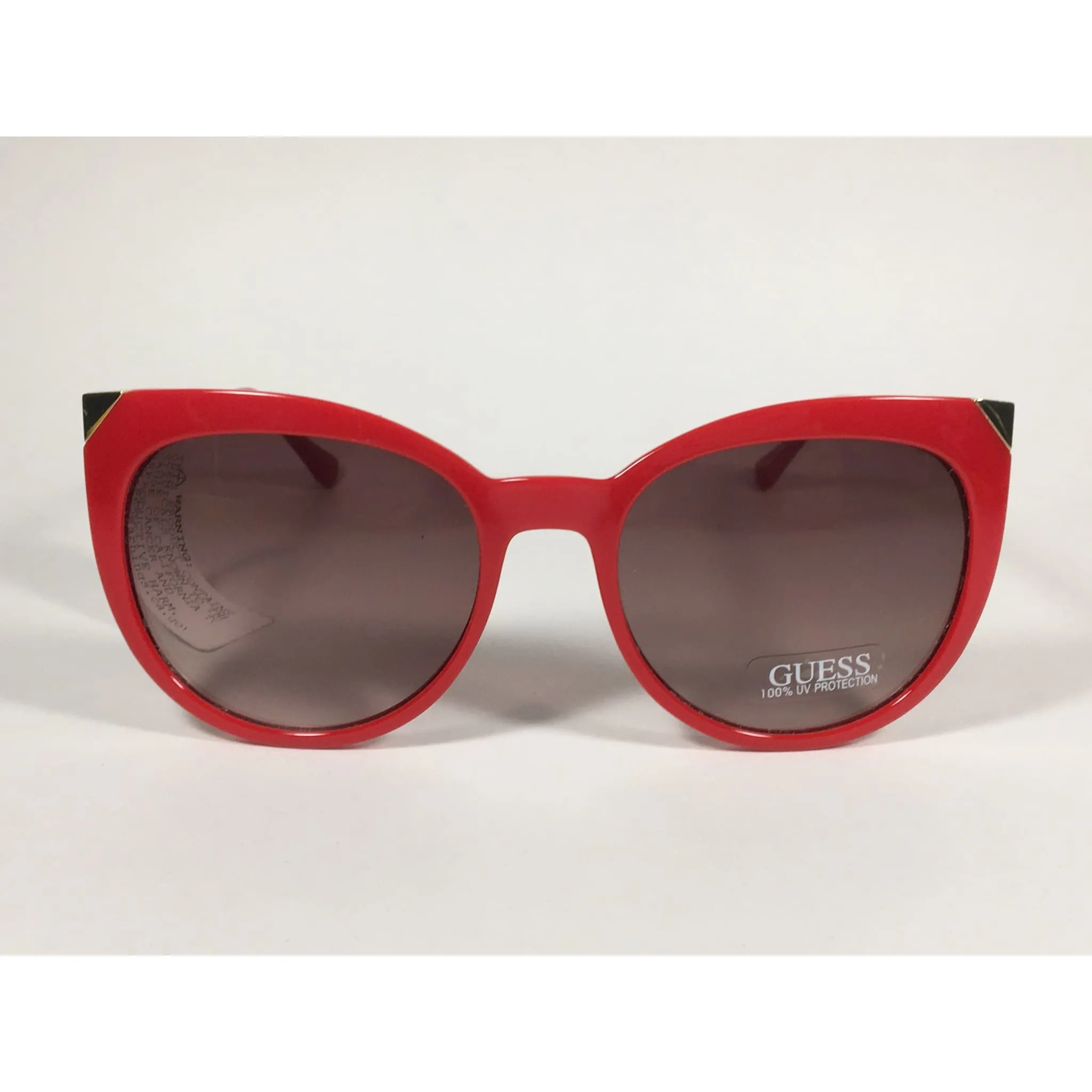Guess Cat Eye Sunglasses Red Gloss And Gold Frame Brown Gradient Lens GF0359 66F
