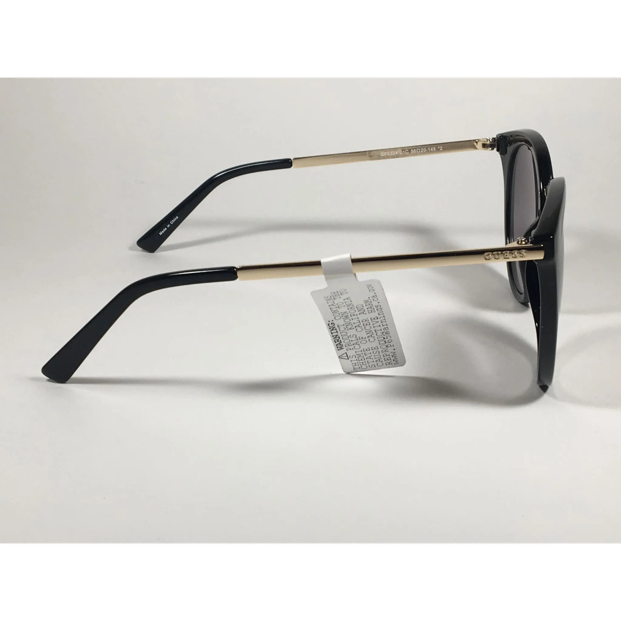 Guess Large Round Sunglasses Gold Tone Black Frame Brown Smoke Gradient Lens With Gold Flash GF0324 01C