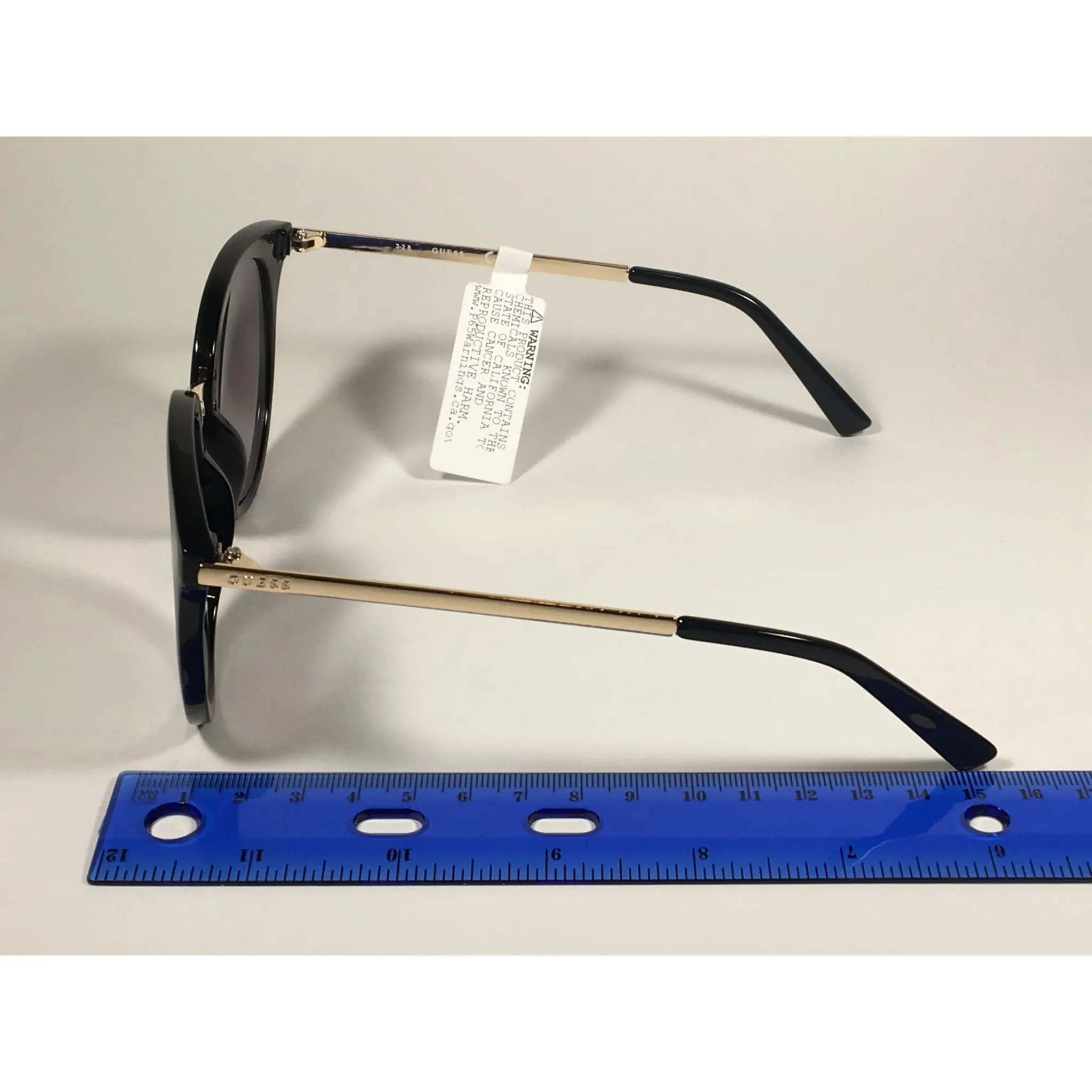 Guess Large Round Sunglasses Gold Tone Black Frame Brown Smoke Gradient Lens With Gold Flash GF0324 01C