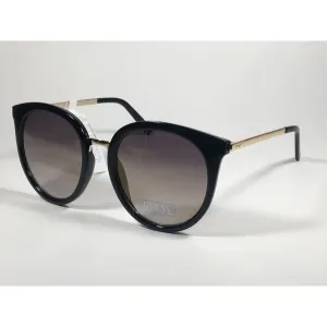 Guess Large Round Sunglasses Gold Tone Black Frame Brown Smoke Gradient Lens With Gold Flash GF0324 01C