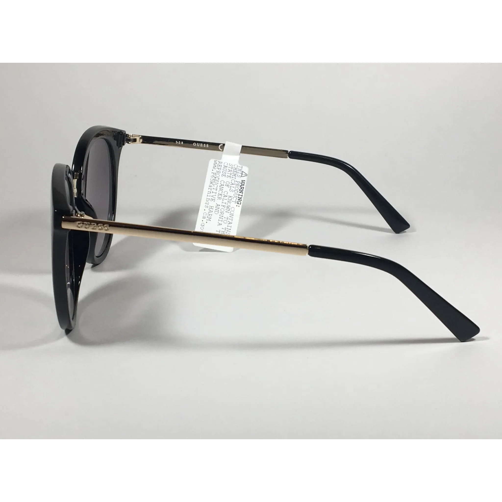 Guess Large Round Sunglasses Gold Tone Black Frame Brown Smoke Gradient Lens With Gold Flash GF0324 01C