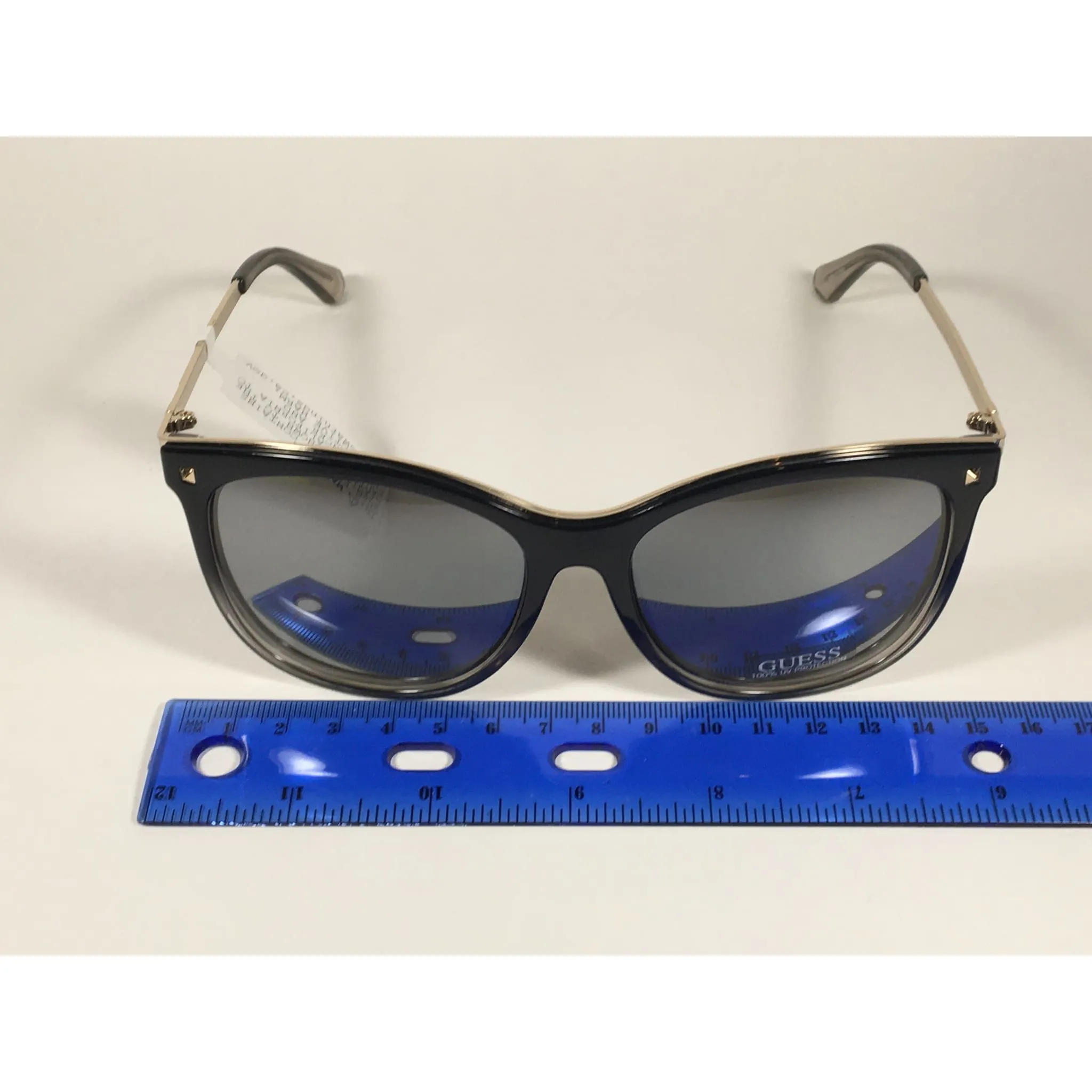 Guess Oversized Designer Sunglasses Black Crystal and Gold Silver Mirror Lens GF0302 05C