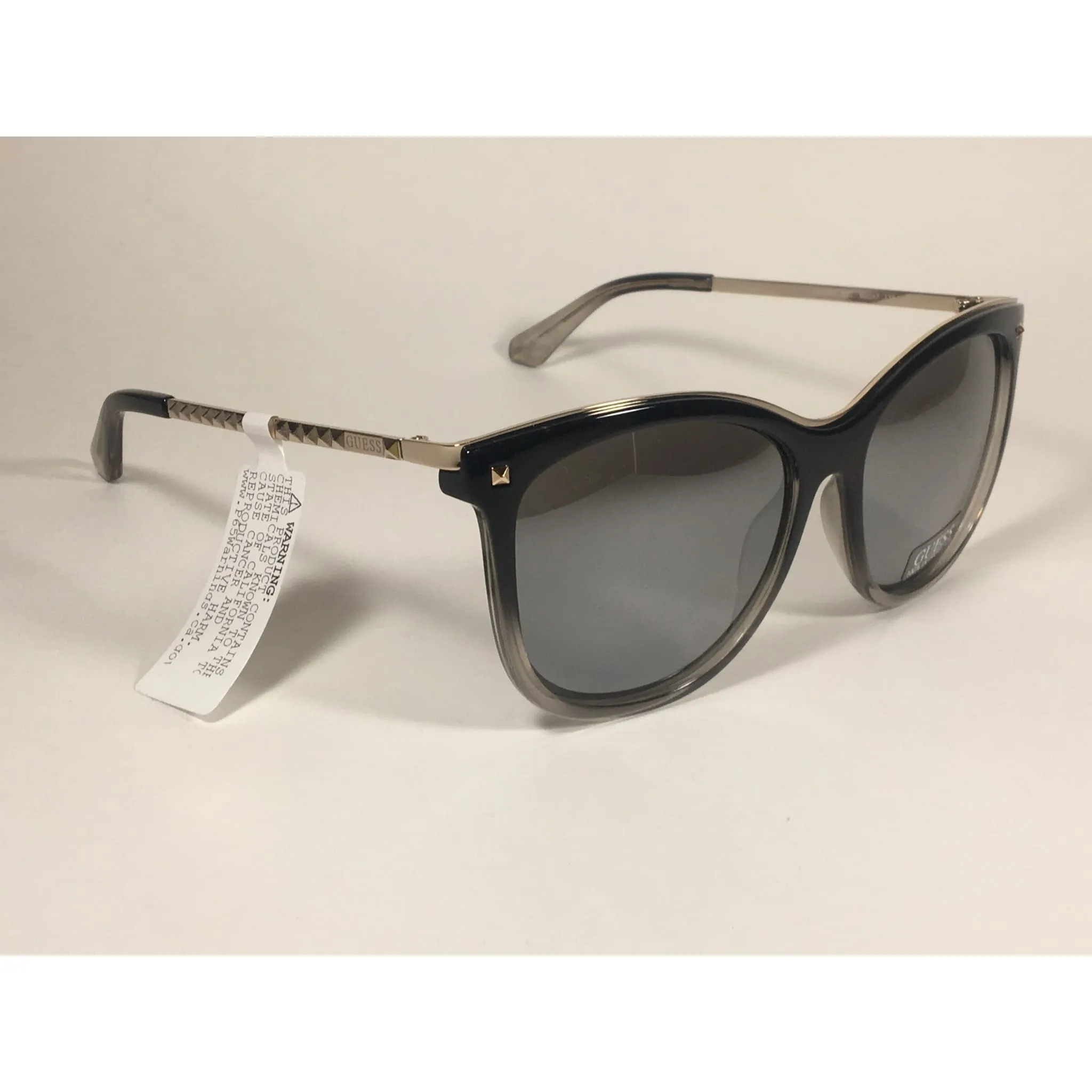 Guess Oversized Designer Sunglasses Black Crystal and Gold Silver Mirror Lens GF0302 05C
