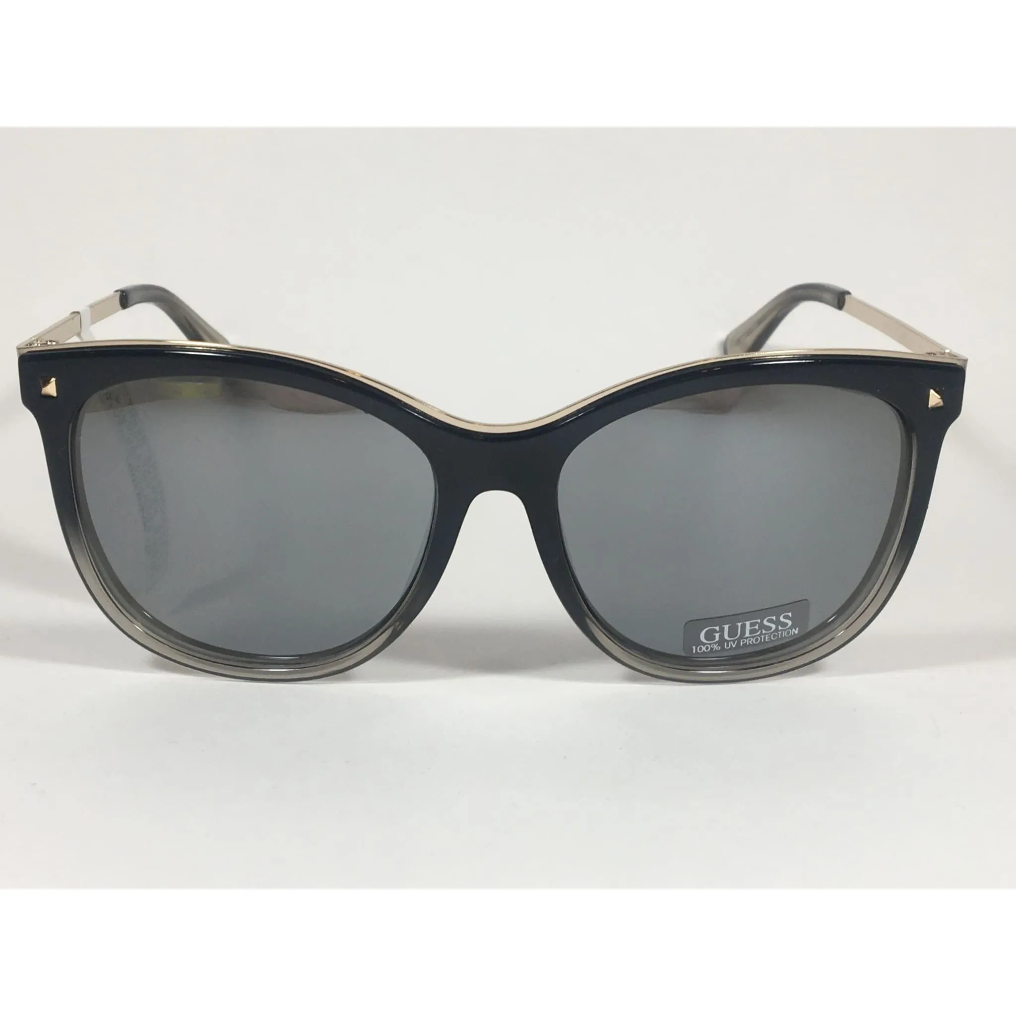 Guess Oversized Designer Sunglasses Black Crystal and Gold Silver Mirror Lens GF0302 05C