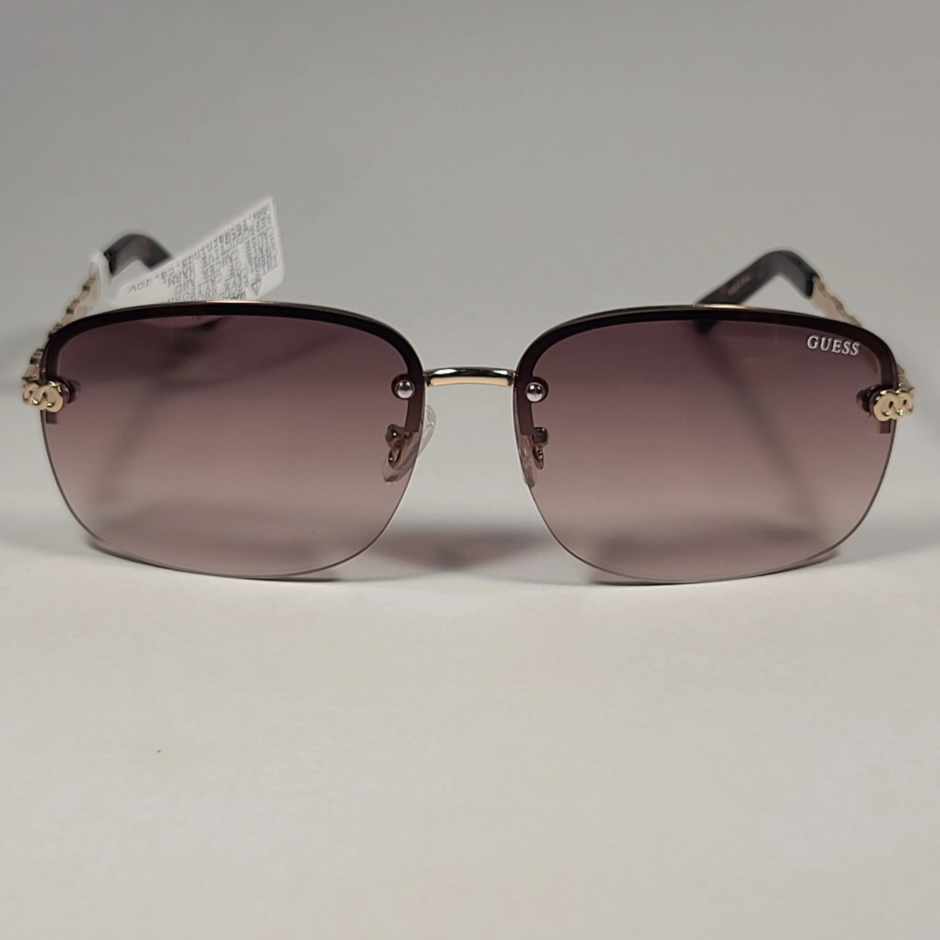 Guess Rimless Sunglasses Gold Tone  Frame Metal Brown Gradient Lens GF0388 32F