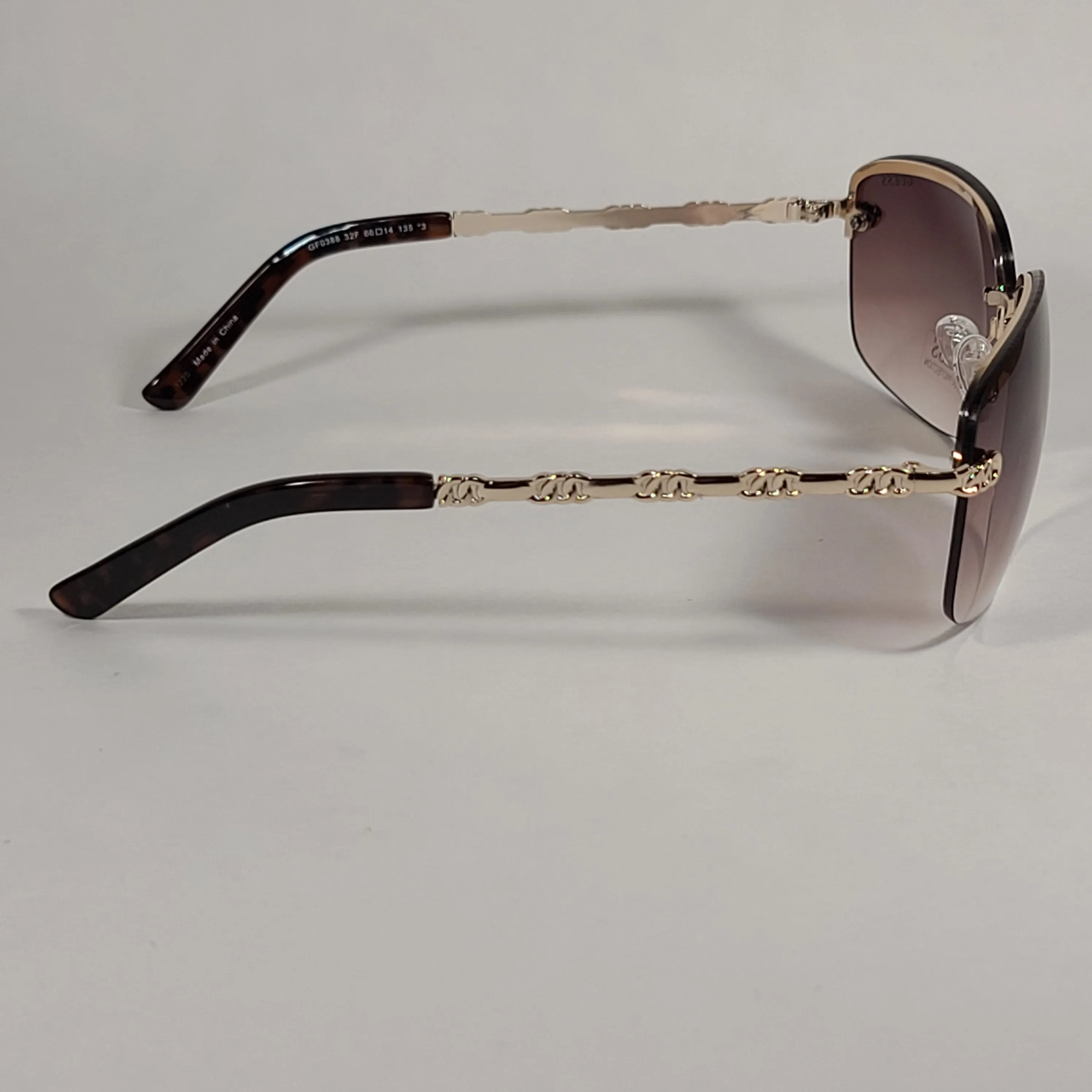 Guess Rimless Sunglasses Gold Tone  Frame Metal Brown Gradient Lens GF0388 32F