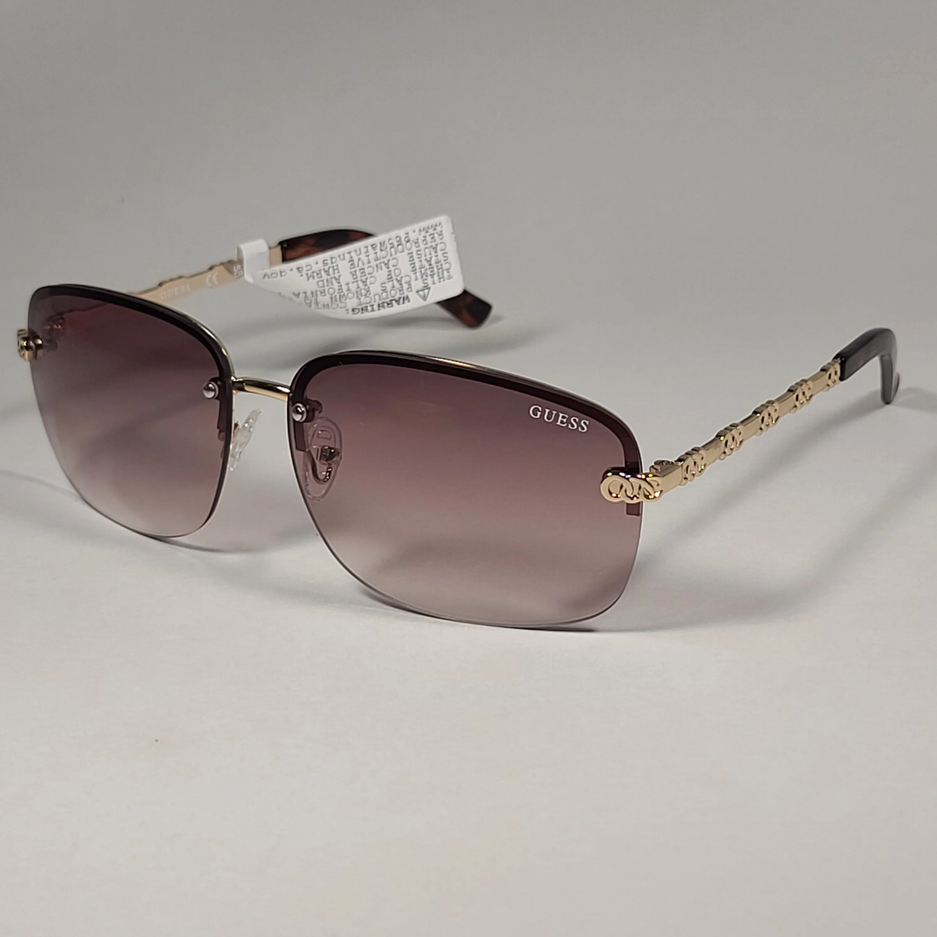 Guess Rimless Sunglasses Gold Tone  Frame Metal Brown Gradient Lens GF0388 32F