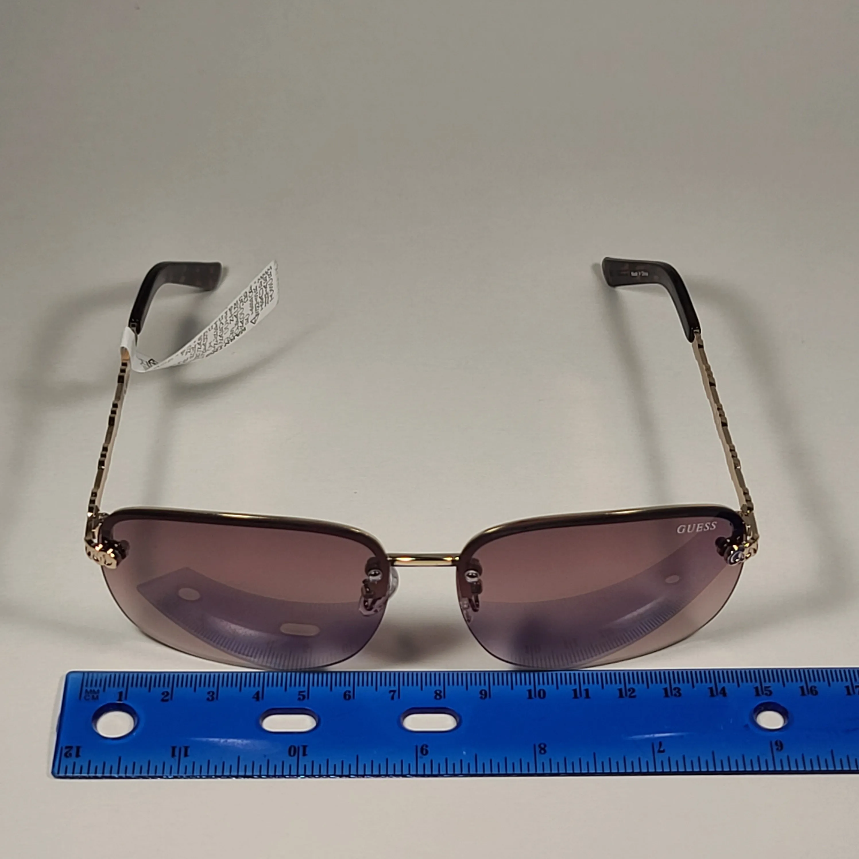Guess Rimless Sunglasses Gold Tone  Frame Metal Brown Gradient Lens GF0388 32F