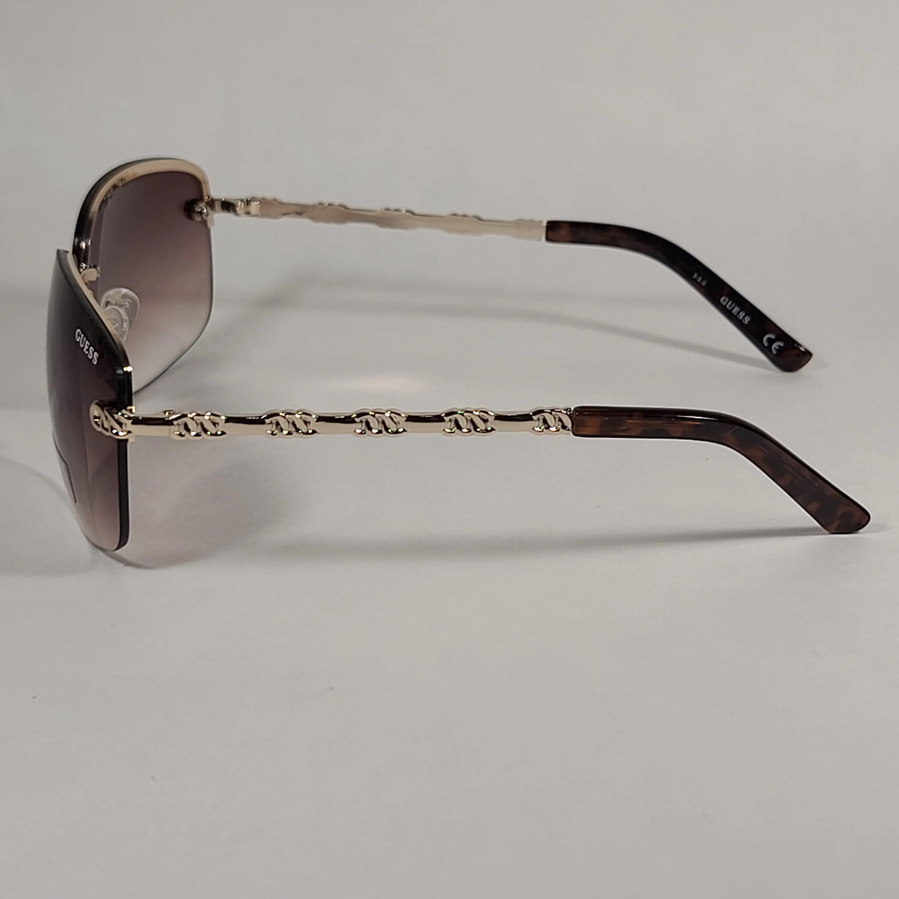 Guess Rimless Sunglasses Gold Tone  Frame Metal Brown Gradient Lens GF0388 32F