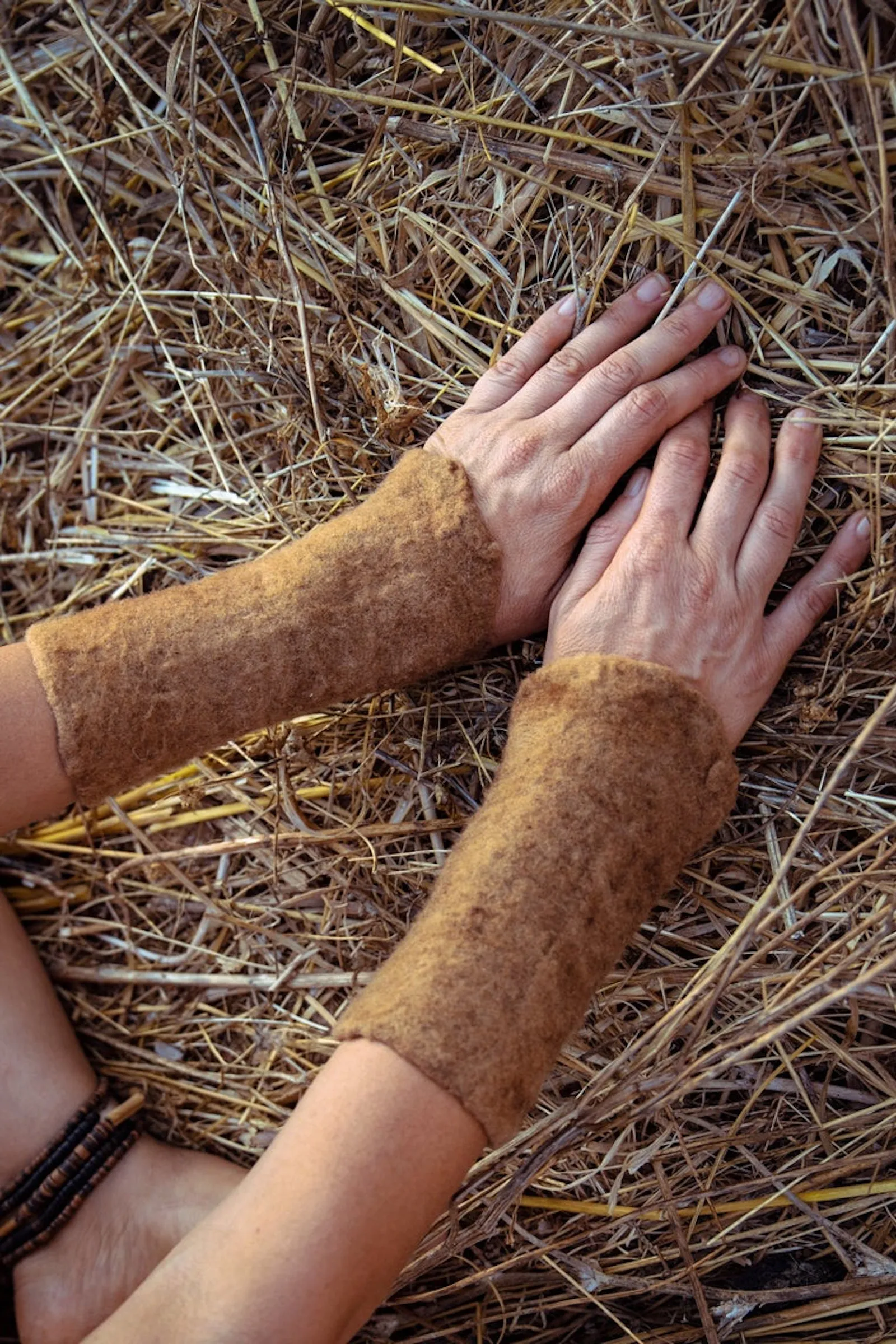 Hand Felted Wool Cuffs ~ Arm Warmers ⋙ Local Plant Dye ⋘ SET of 2