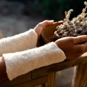 Hand Felted Wool Cuffs ~ Arm Warmers ⋙ Local Plant Dye ⋘ SET of 2