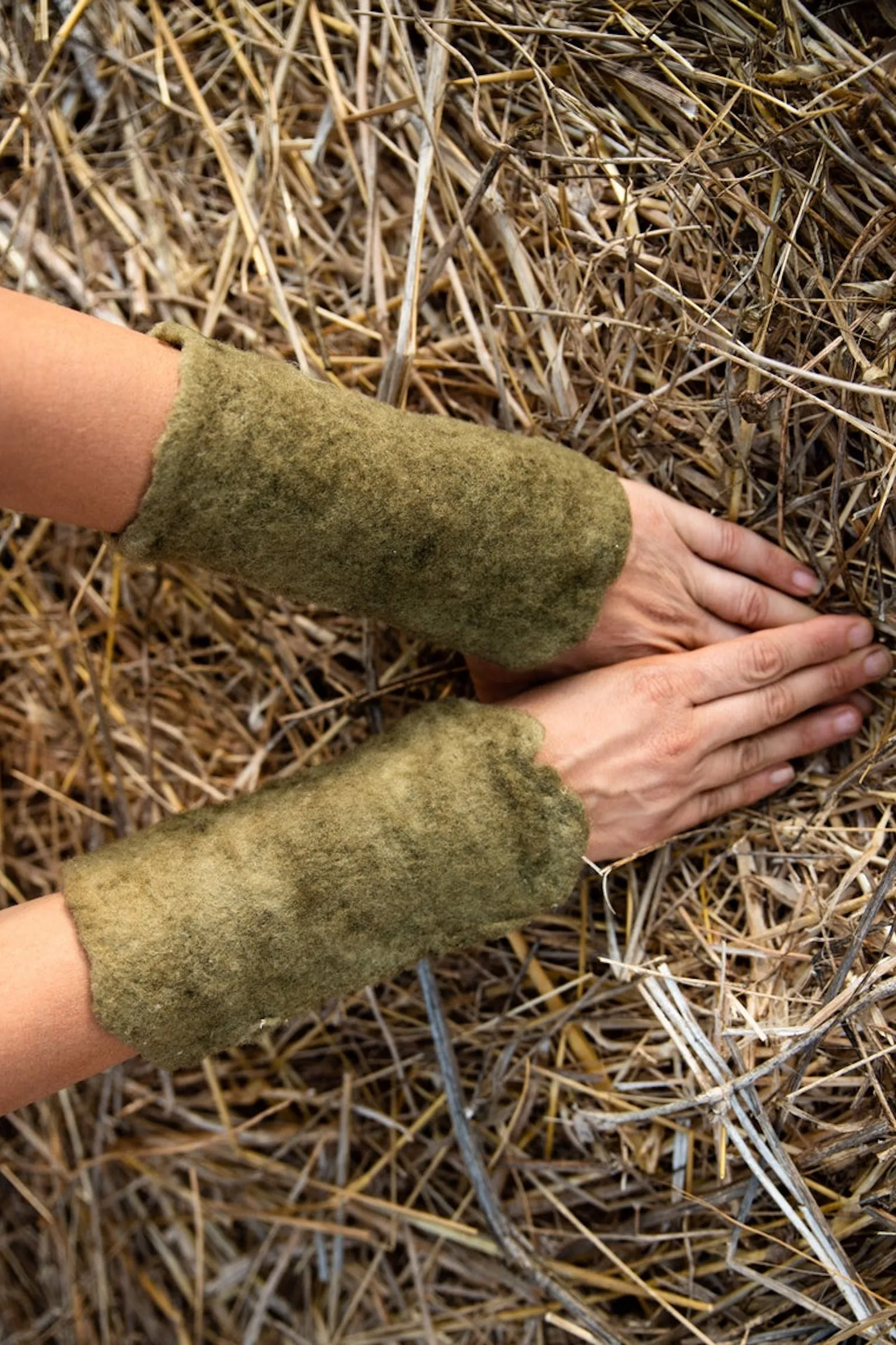Hand Felted Wool Cuffs ~ Arm Warmers ⋙ Local Plant Dye ⋘ SET of 2