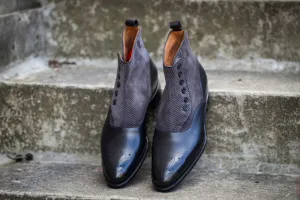Handmade Black Two-Toned Leather Button Boots