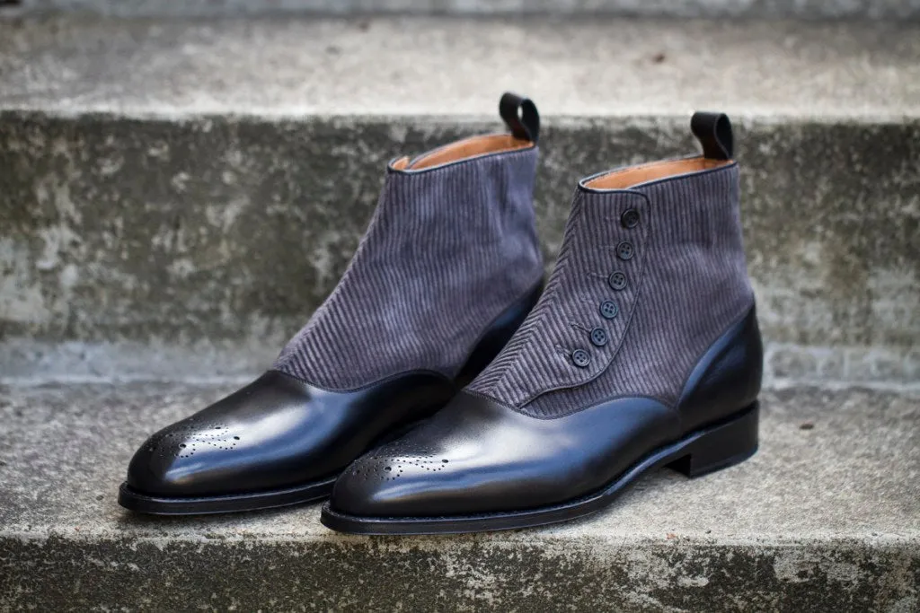 Handmade Black Two-Toned Leather Button Boots