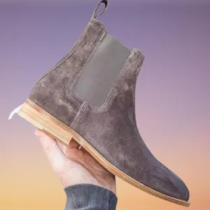 Handmade Gray Suede Ankle Boots with Crepe Sole
