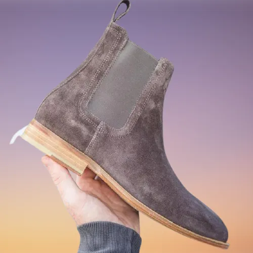 Handmade Gray Suede Ankle Boots with Crepe Sole