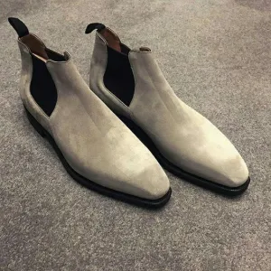 Handmade Gray Suede Chelsea Boots for Men