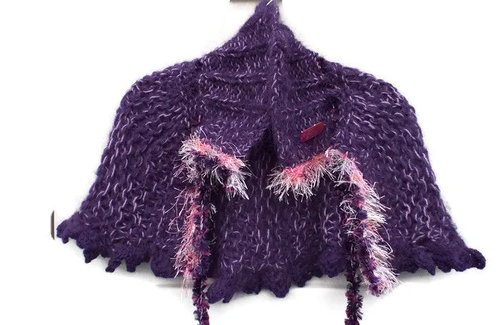 Handmade knit alpaca capelet, shoulder warmer, purple alpaca, The grapes capelet.