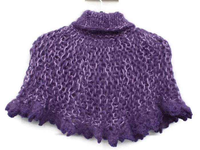 Handmade knit alpaca capelet, shoulder warmer, purple alpaca, The grapes capelet.