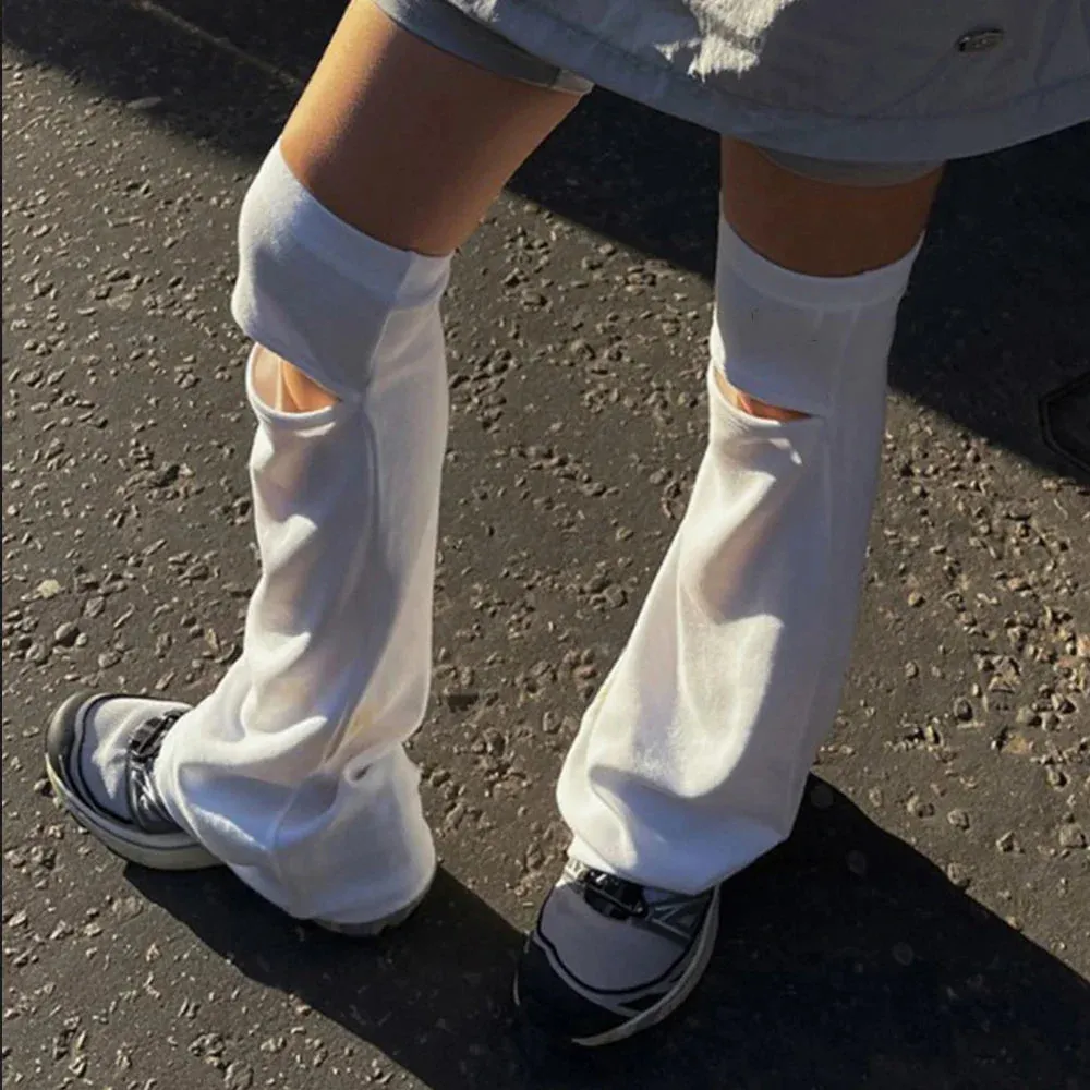 Harajuku Style White Hollow Leg Warmers