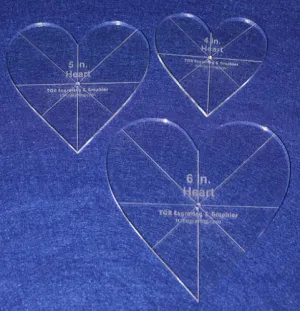 Heart Template 3 Piece Set. 4",5",6" - Clear 1/4" Thick w/ guidelines