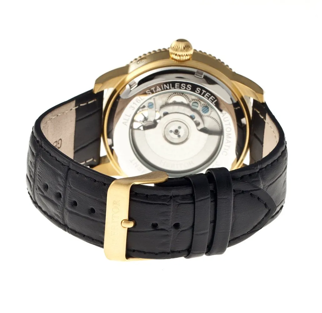 Heritor Piccard Automatic Semi-Skeleton Leather-Band Watch