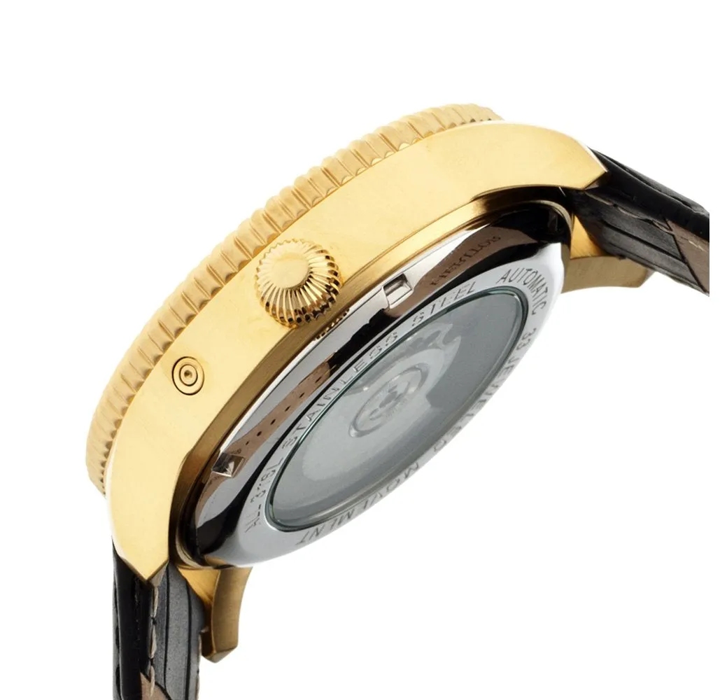 Heritor Piccard Automatic Semi-Skeleton Leather-Band Watch