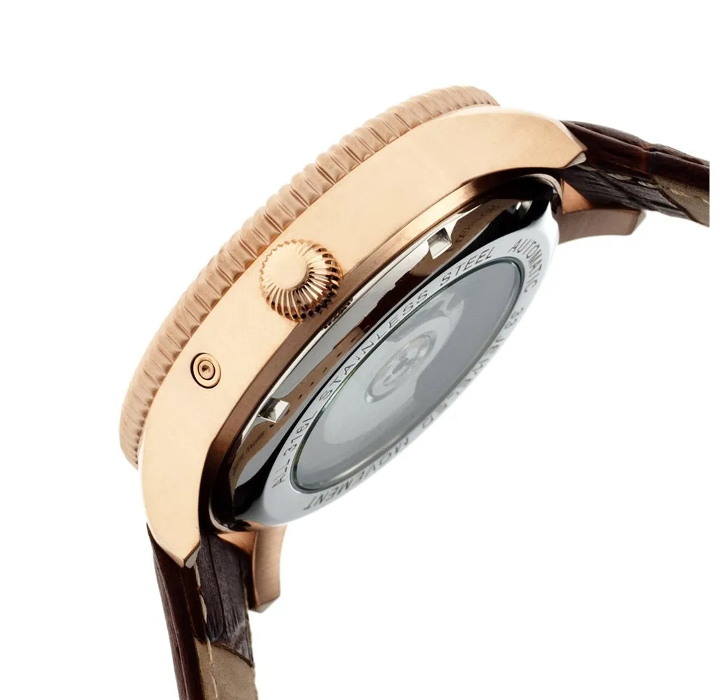Heritor Piccard Automatic Semi-Skeleton Leather-Band Watch