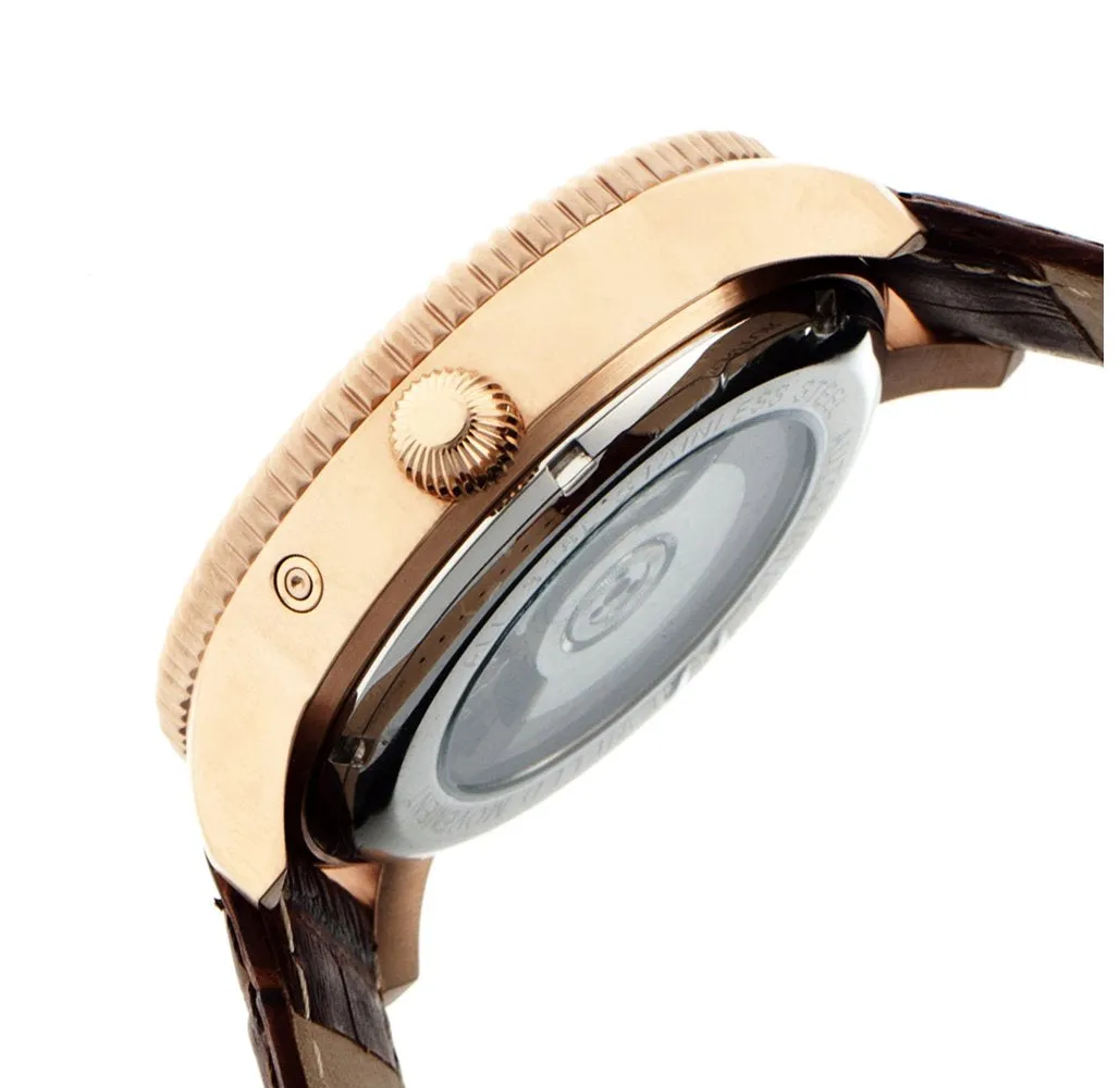 Heritor Piccard Automatic Semi-Skeleton Leather-Band Watch