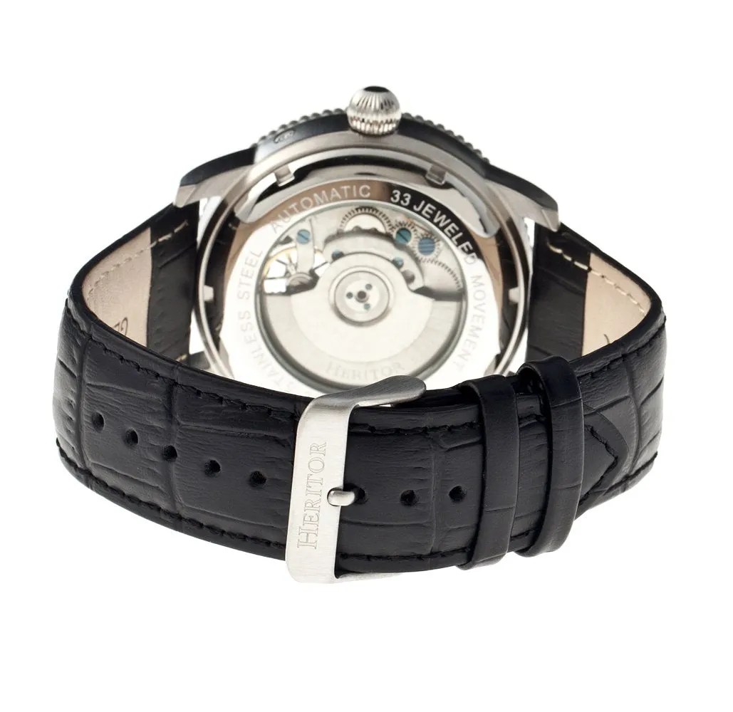 Heritor Piccard Automatic Semi-Skeleton Leather-Band Watch