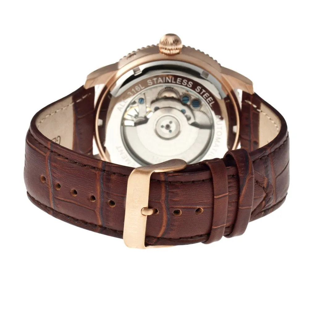 Heritor Piccard Automatic Semi-Skeleton Leather-Band Watch