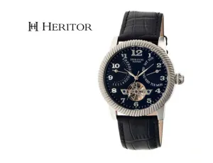 Heritor Piccard Automatic Semi-Skeleton Leather-Band Watch
