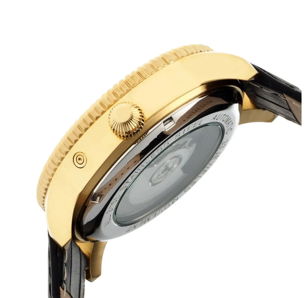 Heritor Piccard Automatic Semi-Skeleton Leather-Band Watch
