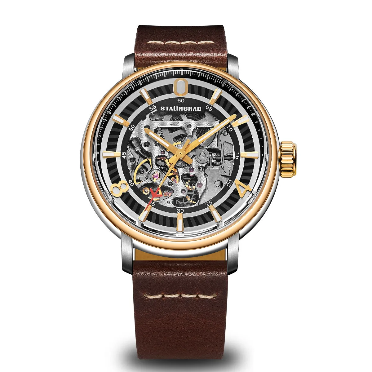 Hero. Skeleton Dial. Yellow Gold. Brown Leather Strap. SG-1003-02