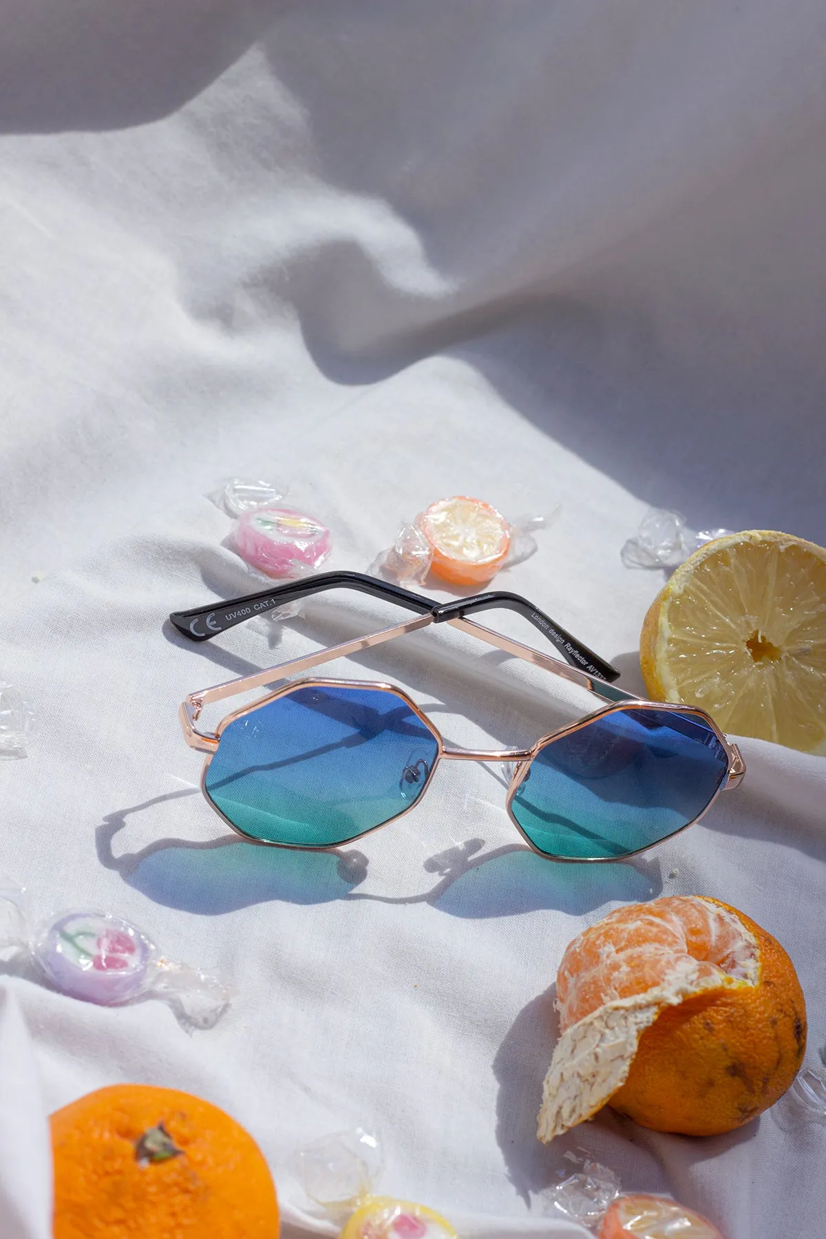Hexagon Metal Frame Gradient Sunglasses
