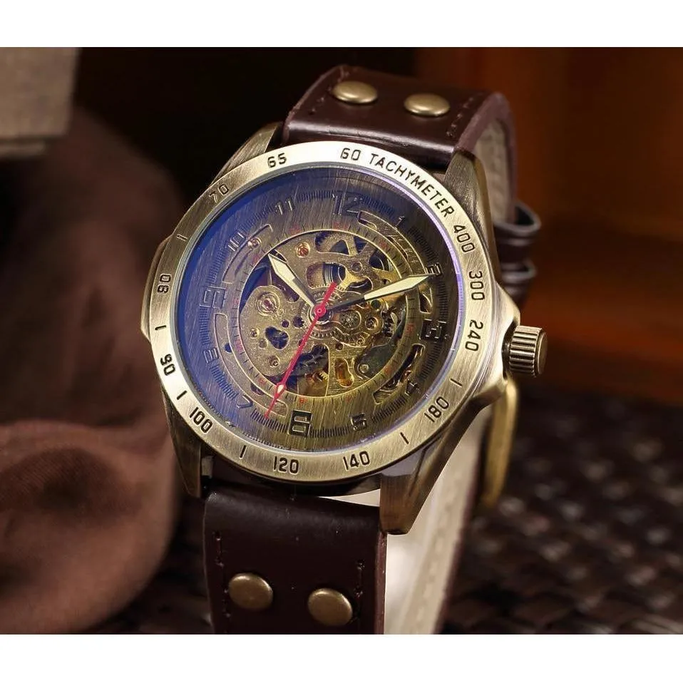 Hollow Mechanical Leather Watch