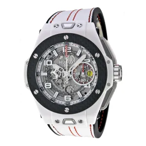 Hublot Big Bang Ferrari  Carbon Dial White Ceramic Skeleton Ceramic Men's Sports Watch 401.HQ.0121.VR