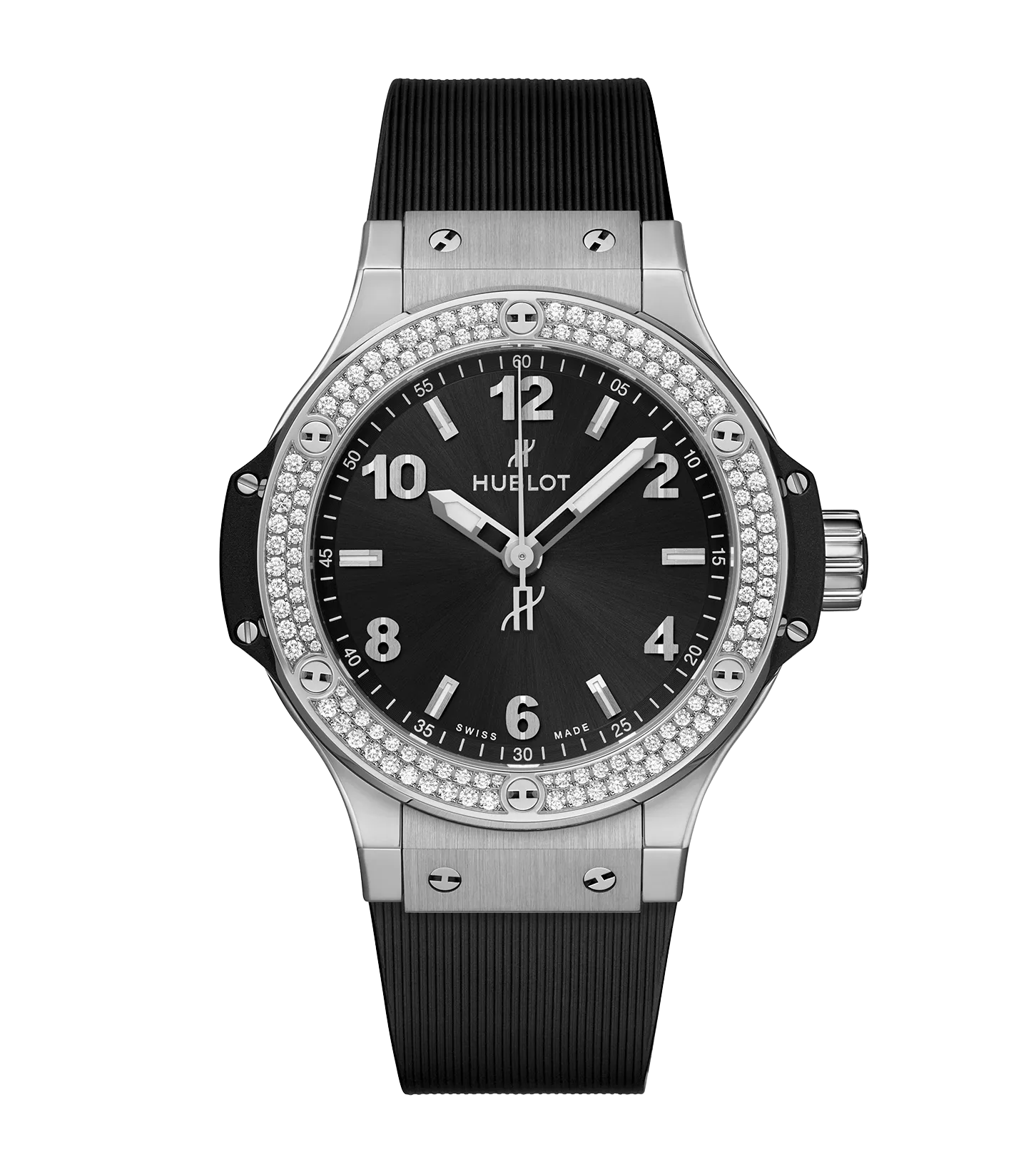 Hublot Big Bang Steel Diamonds, 38mm with Black Dial